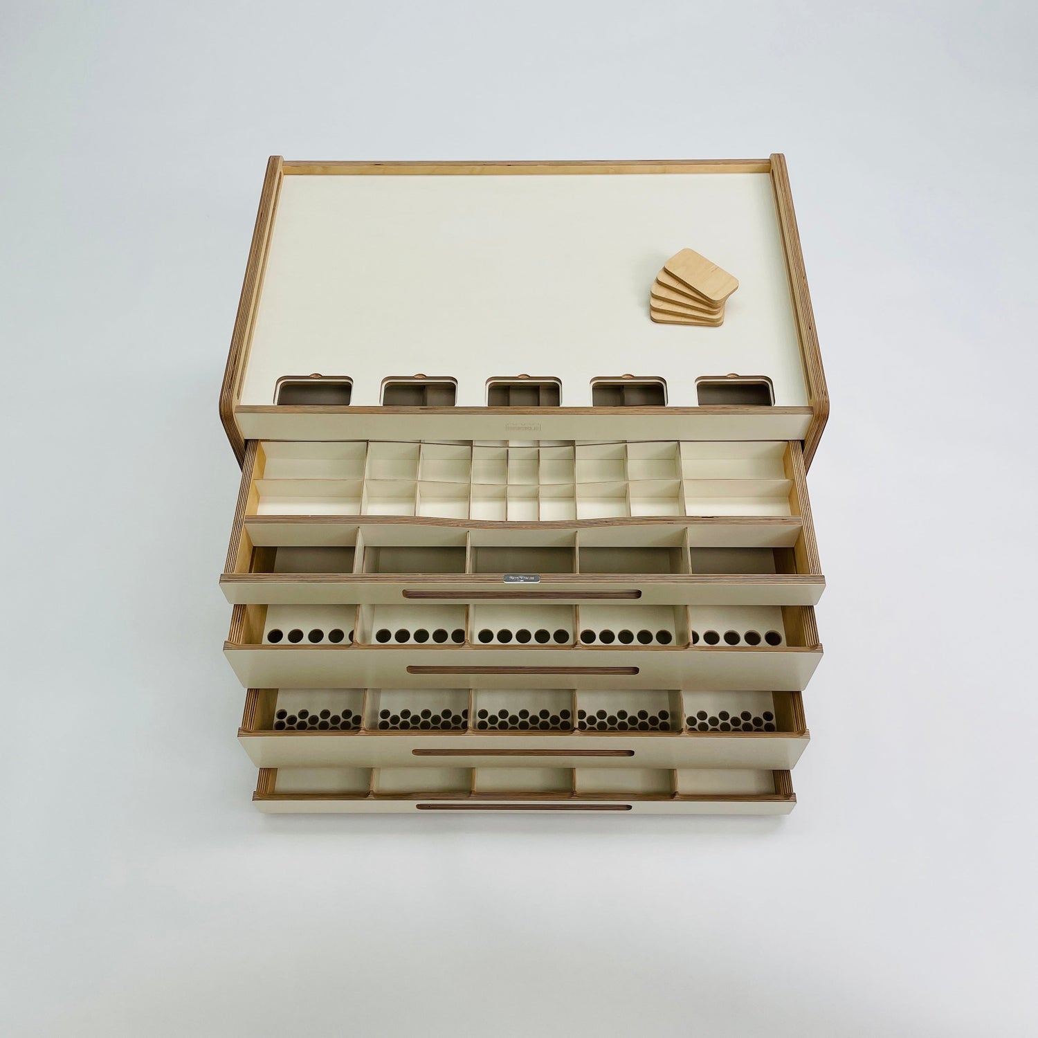 Top down view of Brickle LEGO storage and filtration system