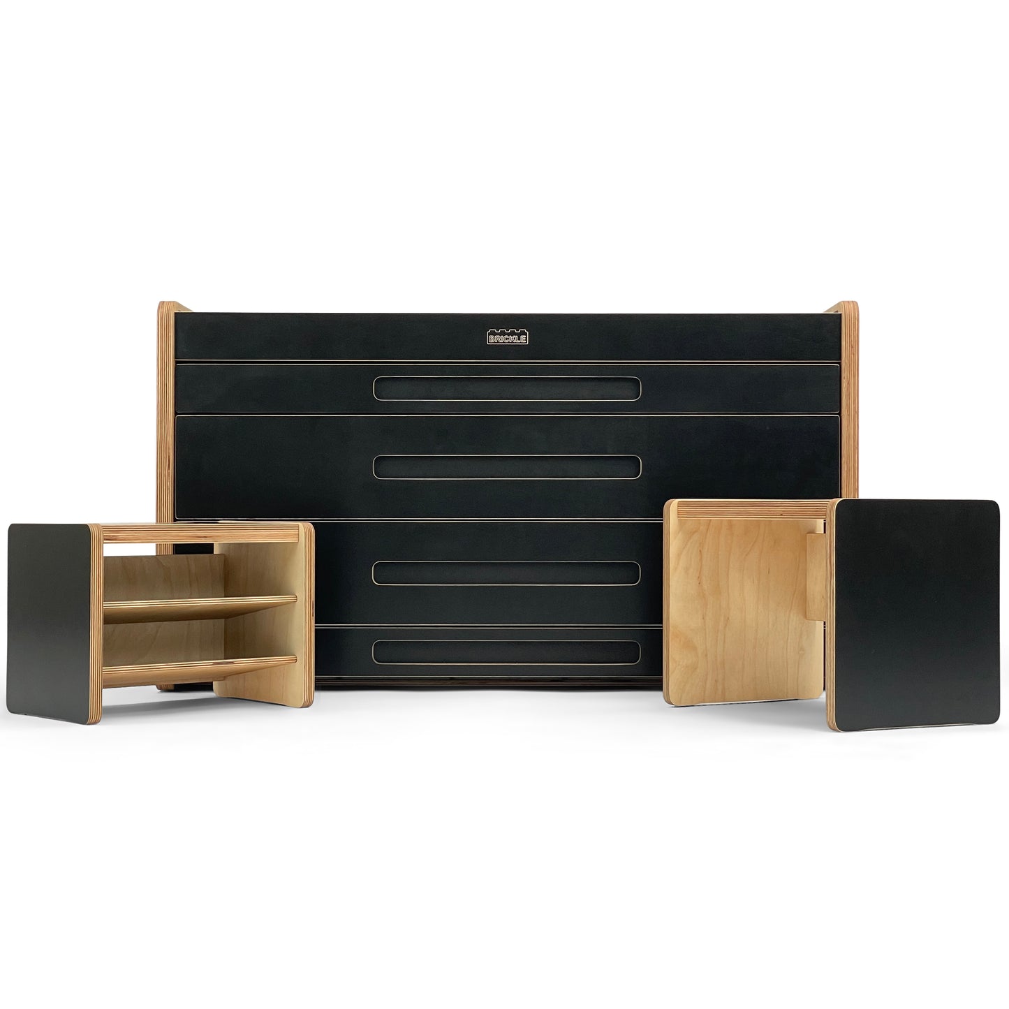 Black Brickle Lego Storage furniture - with stools