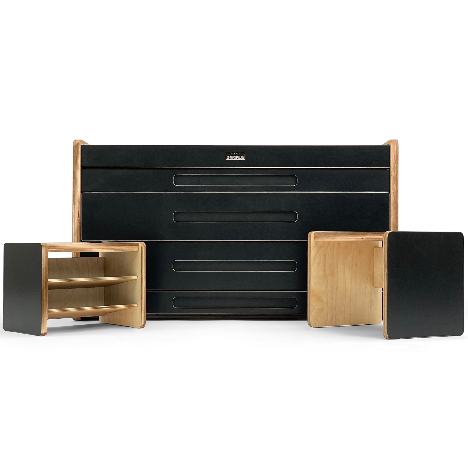Black Brickle Lego Storage furniture - with stools