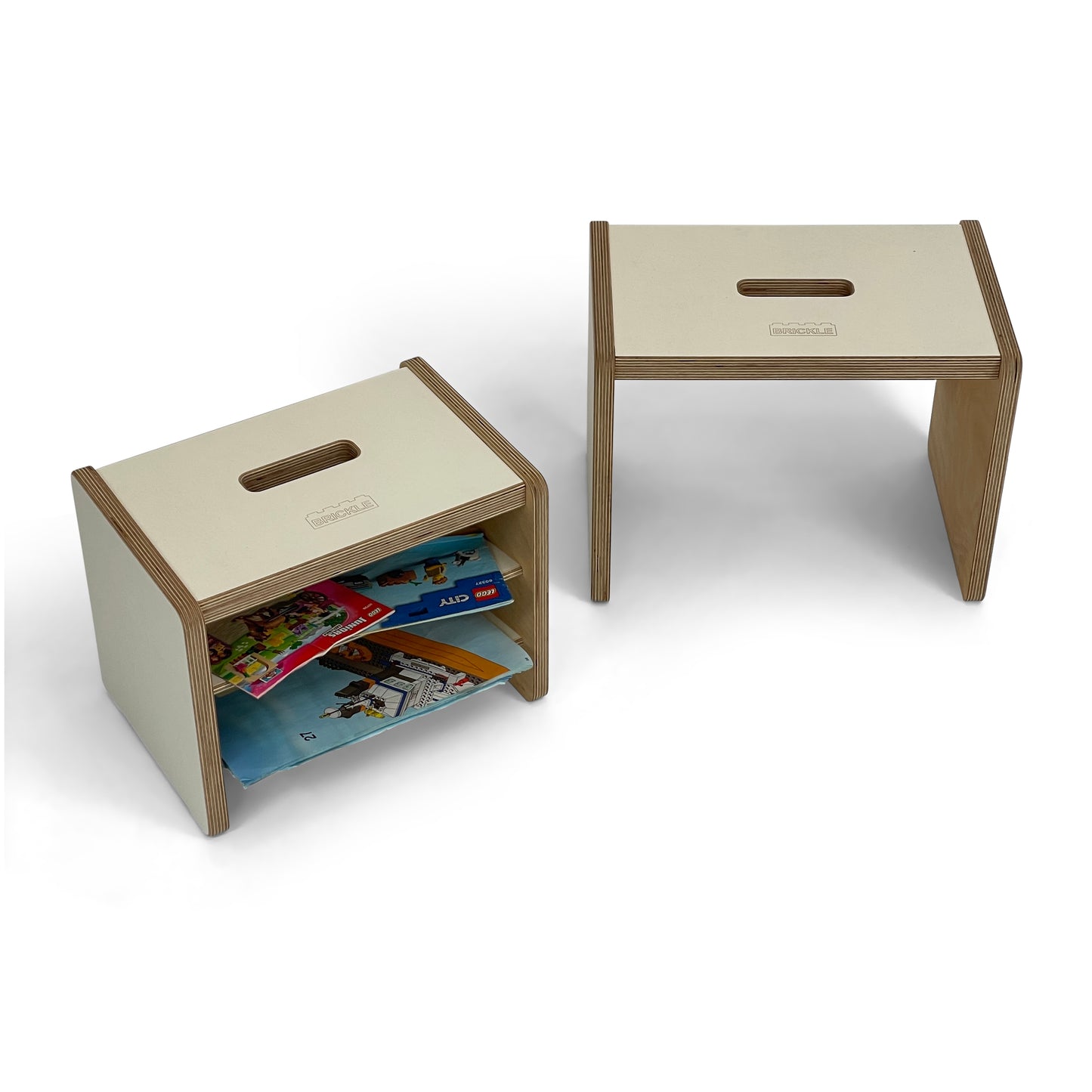 Cream Brickle Children's nesting stools - with shelves