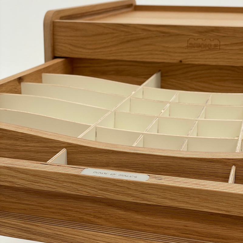 Oak Brickle Bach close up of special pieces drawer