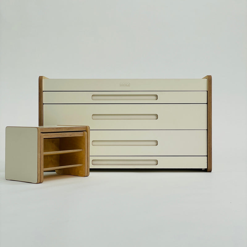 Cream Brickle with stools - LEGO storage system