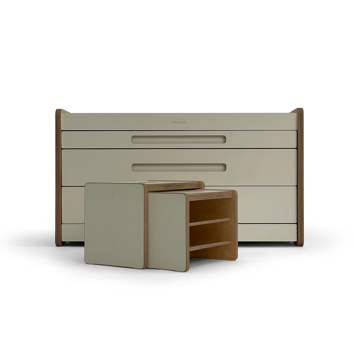 Cream Brickle Lego Storage furniture - with stools