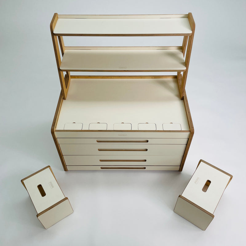 Cream Brickle - with shelves and stools