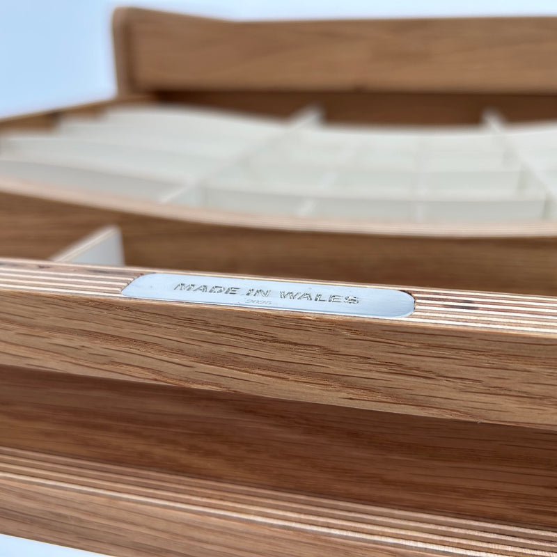 Oak Brickle - close up of made in Wales tag